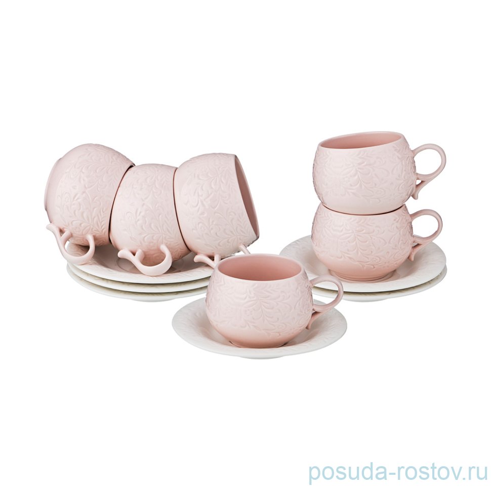 Набор кофейных пар 125 мл 6 шт "Розовый" / 190657