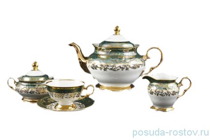 Чайный сервиз на 6 персон 15 предметов &quot;Фредерика /Золотые листики на зелёном&quot; / 167795