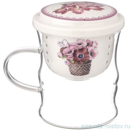Кружка заварочная 420 мл с фарфоровым ситом &quot;Тюльпаны&quot; / 341831