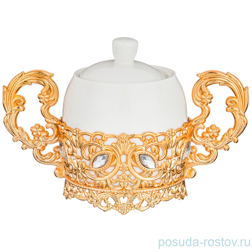 Сахарница 250 мл на металлической подставке "Плюмаж /Стразы /золото" / 188940 Сахарница 250 мл на металлической подставке "Плюмаж /Стразы /золото" / 188940