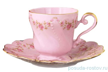 Кофейная пара 150 мл &quot;Ливия /Розовый цветок&quot; розовая / 158653