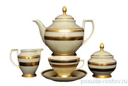 Чайный сервиз на 6 персон 15 предметов &quot;Констанц /Двойная золотая лента /9321&quot; крем. / 021124