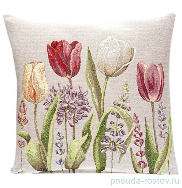Наволочка 45 х 45 см, серый фон "Тюльпаны для любимой" / 305094 Наволочка 45 х 45 см, серый фон "Тюльпаны для любимой" / 305094