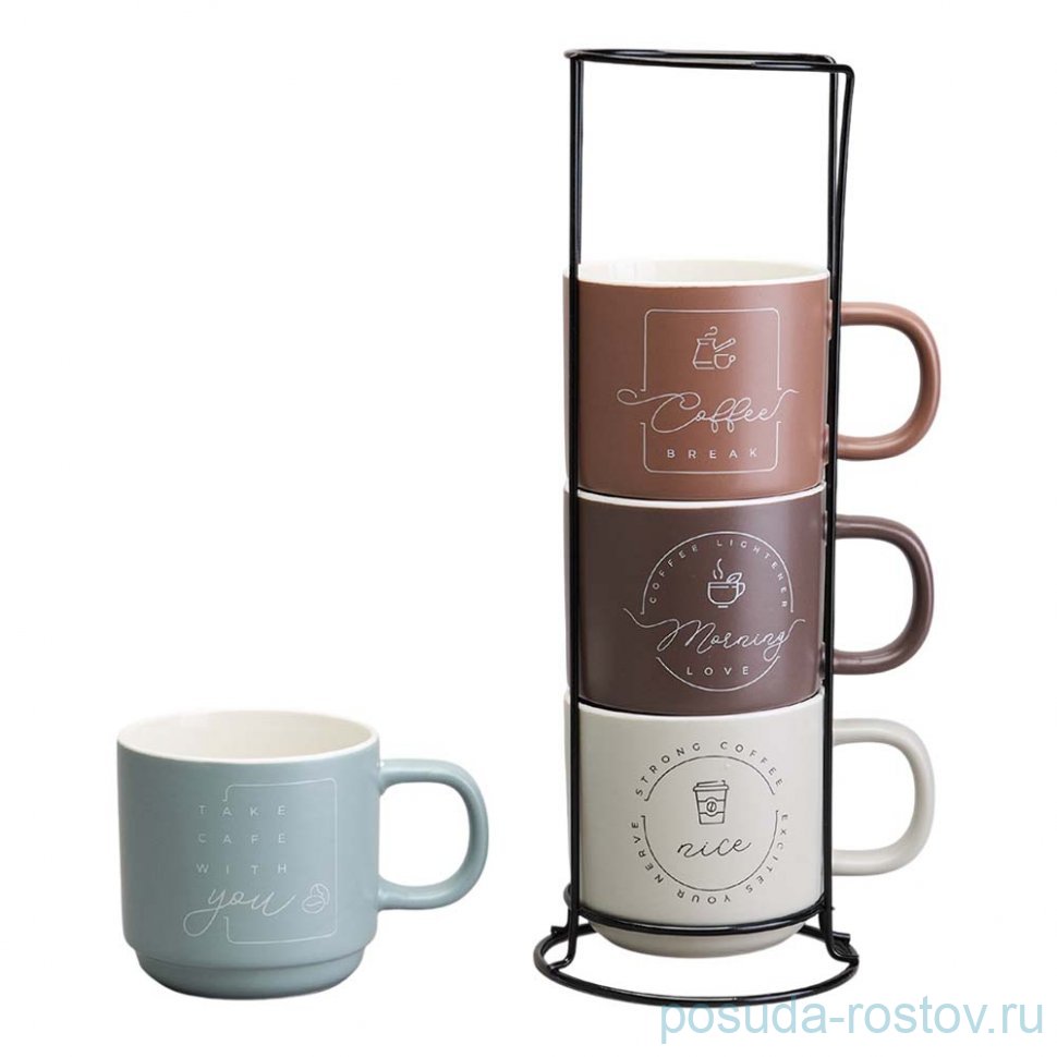 НАБОР КРУЖЕК LEFARD 4ШТ НА МЕТАЛ.ПОДСТАВКЕ 360МЛ / 368049