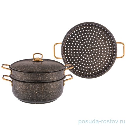 Кастрюля-мантоварка 3-х уровневая 26 см &quot;Agness /Черное золото&quot; / 230708