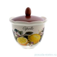 Банка для сыпучих продуктов 16 см с деревянной крышкой Лук &quot;Artigianato ceramico /Лимоны&quot; / 156752