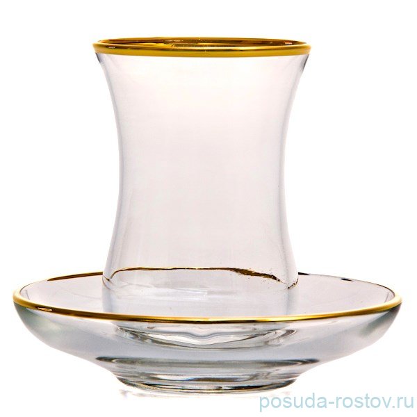 Армуды для чая 100 мл 6 шт (блюдце 10 см 6 шт) "Отводка золото" / 014860