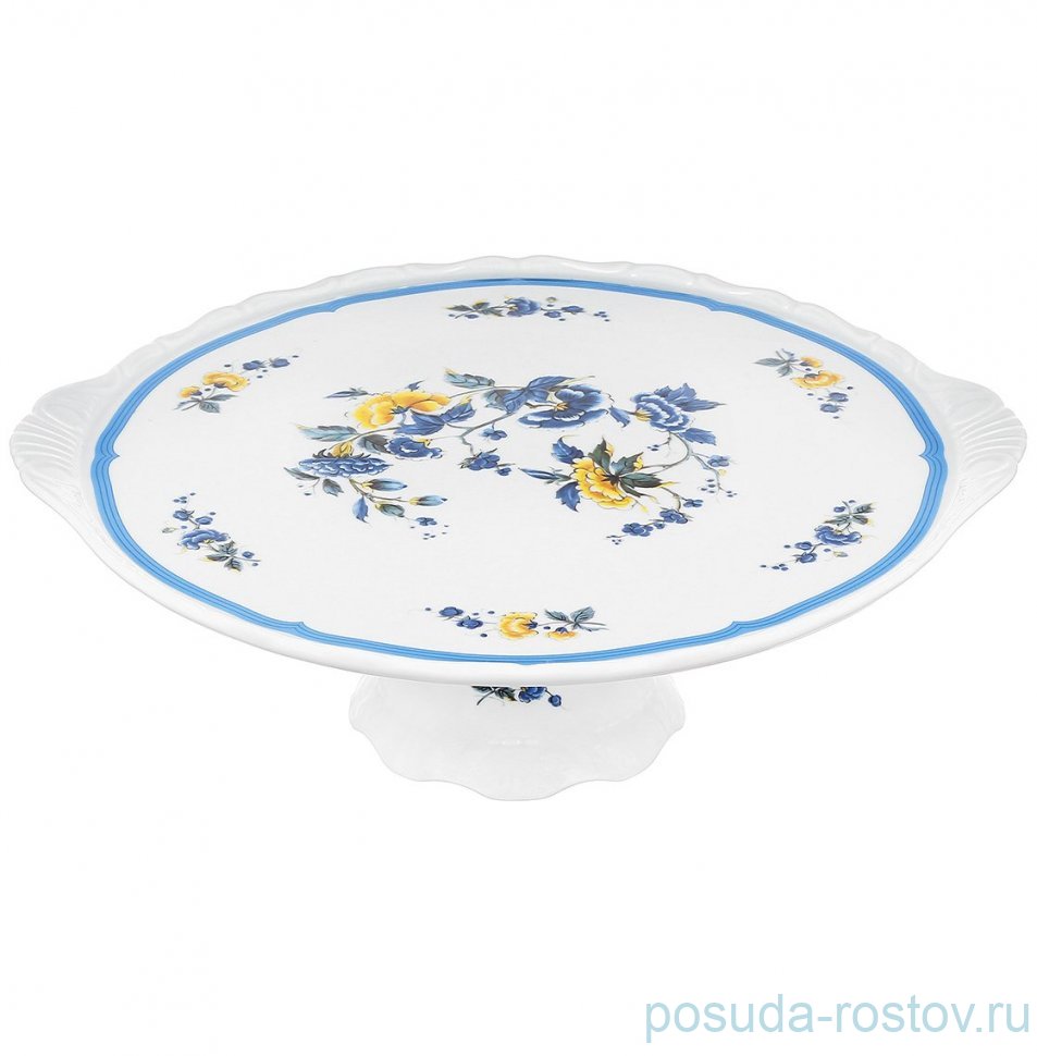Тортница 33 см н/н "Соната /Цветы /Голубая кайма" / 369816