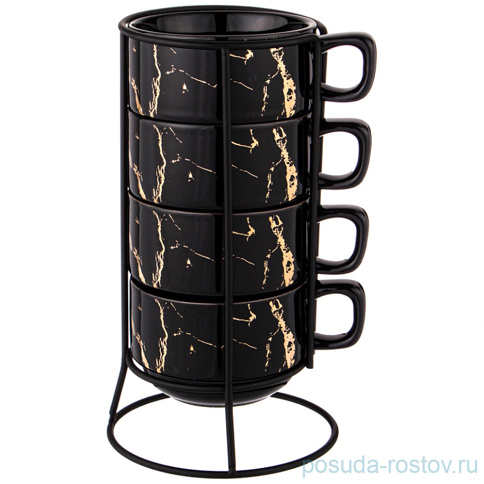 Набор кружек 200 мл 4 шт на подставке "Fantasy /Чёрное" / 236761