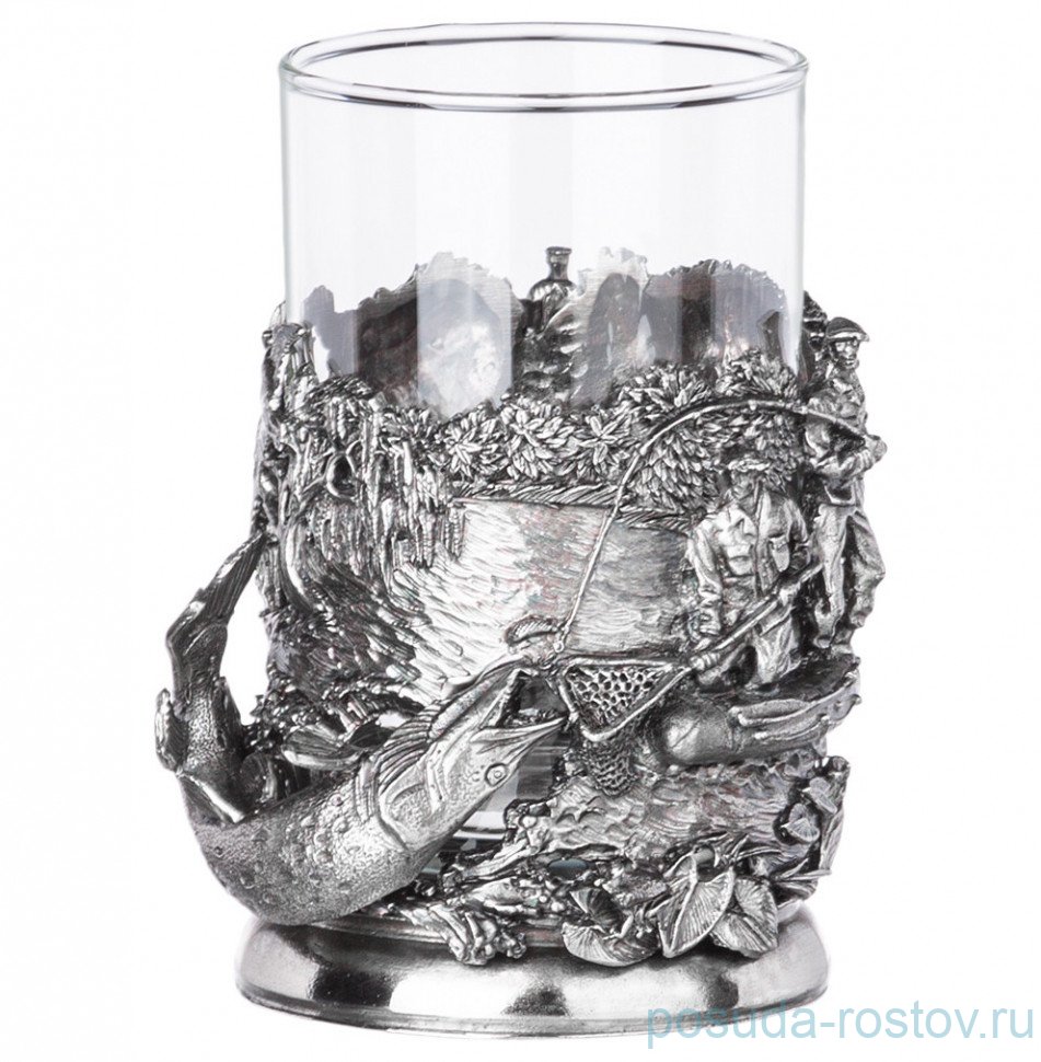Стакан для чая 250 мл с подстаканником "Рыбалка на щуку" /посеребрение / 301033 Стакан для чая 250 мл с подстаканником "Рыбалка на щуку" /посеребрение / 301033