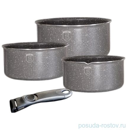 Набор посуды 4 предмета (кастрюли 16, 18, 20 см) со съёмной ручкой &quot;Stamping Series&quot; серый / 135591