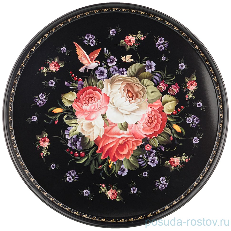 Поднос 33 х 2,1 см сервировочный чёрный "Роскошный сад" / 209784 Поднос 33 х 2,1 см сервировочный чёрный "Роскошный сад" / 209784