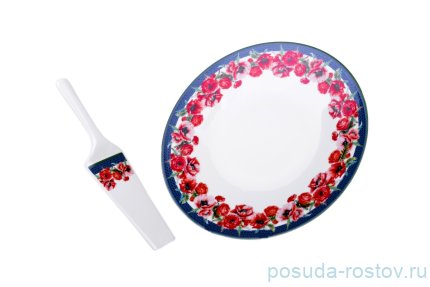 Тарелка для торта 27 см с лопаткой 24,5 см &quot;Маки&quot; / 263219