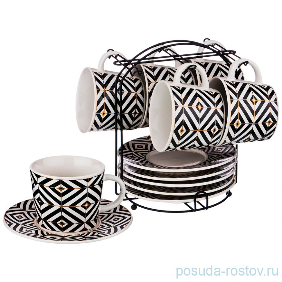 Набор чайных пар 220 мл 6 шт на подставке "BLACK & WHITE" / 187075