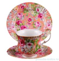 Чайный набор для завтрака 250 мл на 1 персону 3 предмета &quot;Моника /Мелкие розочки /розовая&quot; / 158154