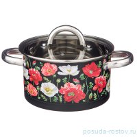 Кастрюля 18 х 10 см со стеклянной крышкой 2,5 л чёрная &quot;Маки&quot; / 235326