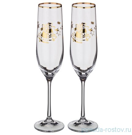 Бокалы для шампанского 190 мл 2 шт &quot;Виола /Новогодние колокольчики /золото&quot; / 170187