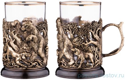 Стакан для чая 250 мл с подстаканником &quot;Охота на медведя&quot; / 268879