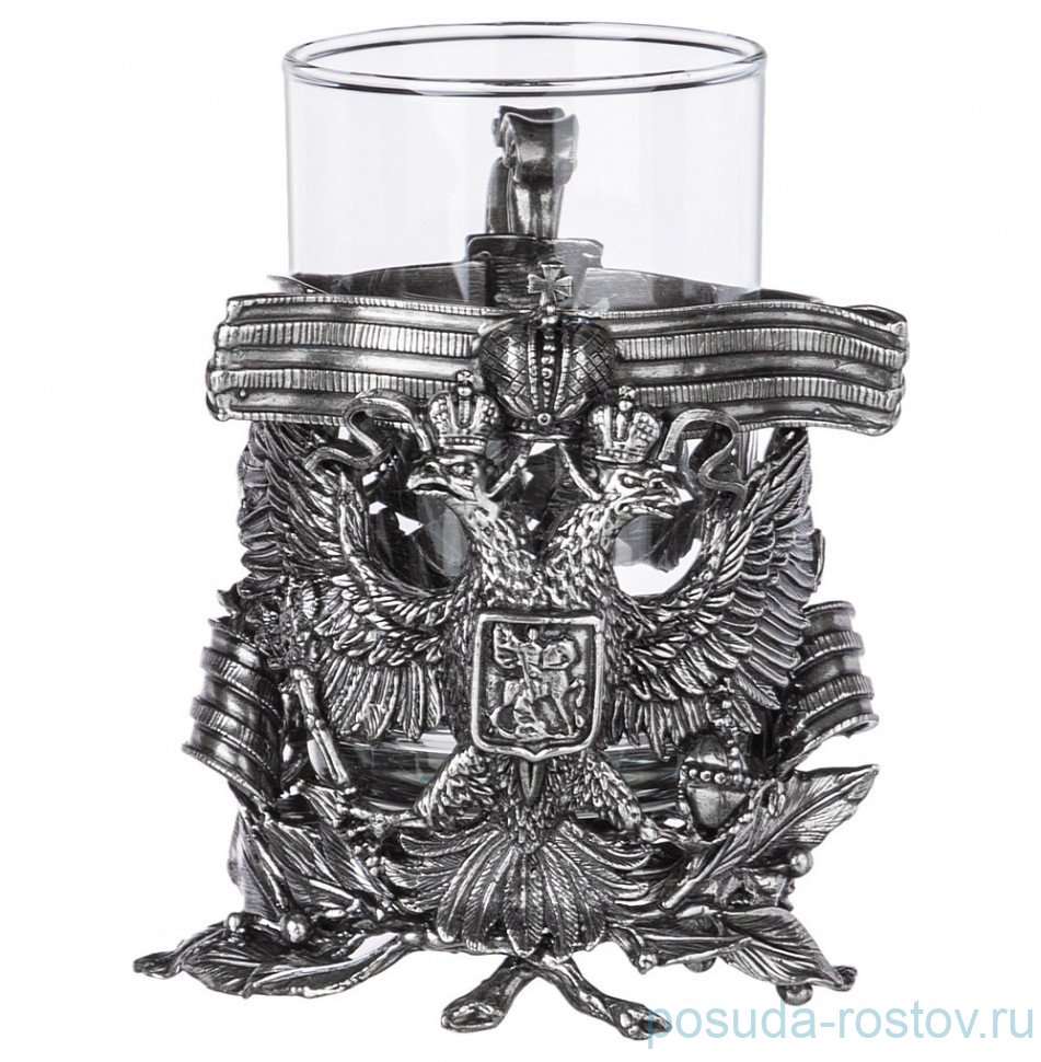 Стакан для чая 250 мл с подстаканником "Герб России" /посеребрение / 299114