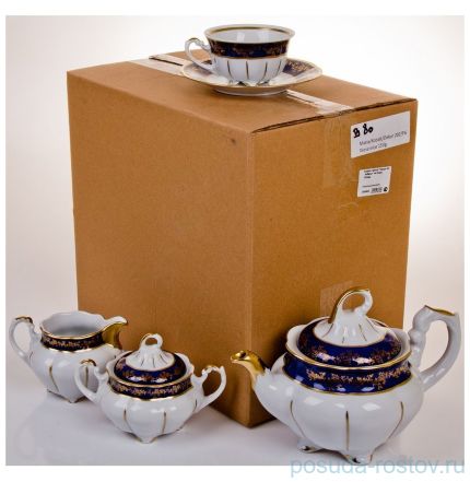 Чайный сервиз на 6 персон 15 предметов &quot;Болеро /Кобальт /Золотые листики&quot; / 052389