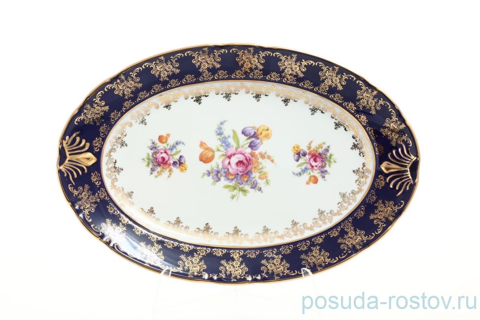 Блюдо 32 см овальное "Констанция /Полевой цветок /Кобальт" / 140590