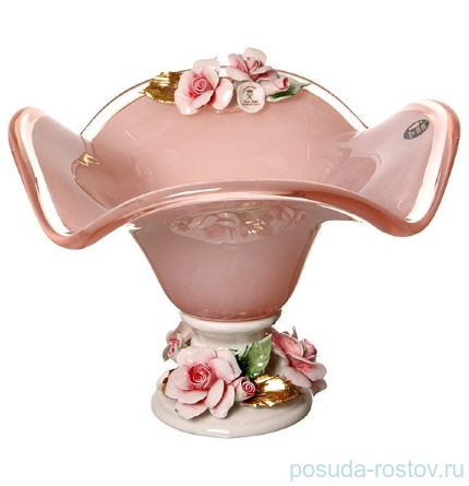 Конфетница 16 см н/н розовая &quot;W. Cristal /Розы /Муранское стекло&quot; / 113390