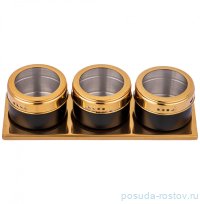 Набор для специй 4 предмета (20 х 6 х 5 см) /металлическая магнитная подставка &quot;Черное золото&quot; / 233232