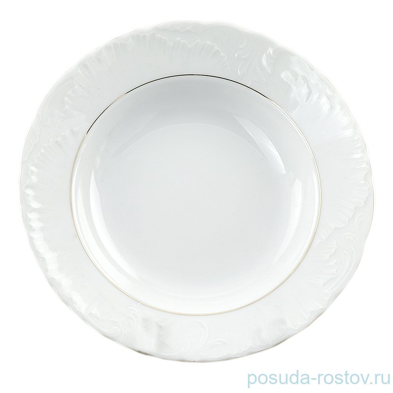 Тарелка 22,5 см 1 шт глубокая "Рококо /Две линии золото" / 034776