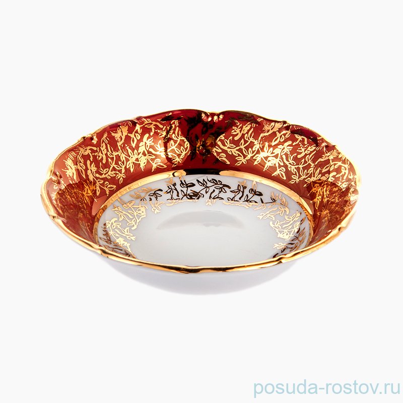 Набор салатников 13 см 6 шт "Фредерика /Золотые листики на красном" / 123690 Набор салатников 13 см 6 шт "Фредерика /Золотые листики на красном" / 123690
