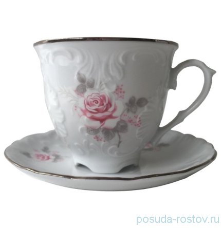 Чайная пара 250 мл 1 шт &quot;Рококо /Серая роза /платина&quot; / 148460