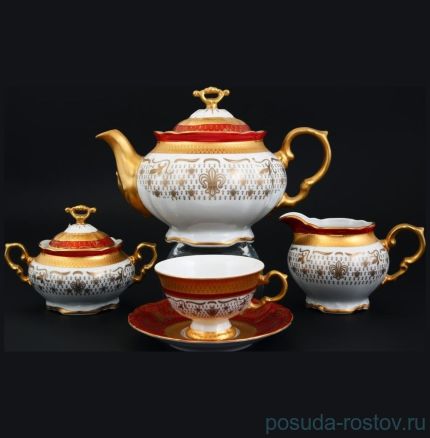 Чайный сервиз на 6 персон 15 предметов &quot;Мария-Луиза /Красная /Королевская лилия&quot; / 010638