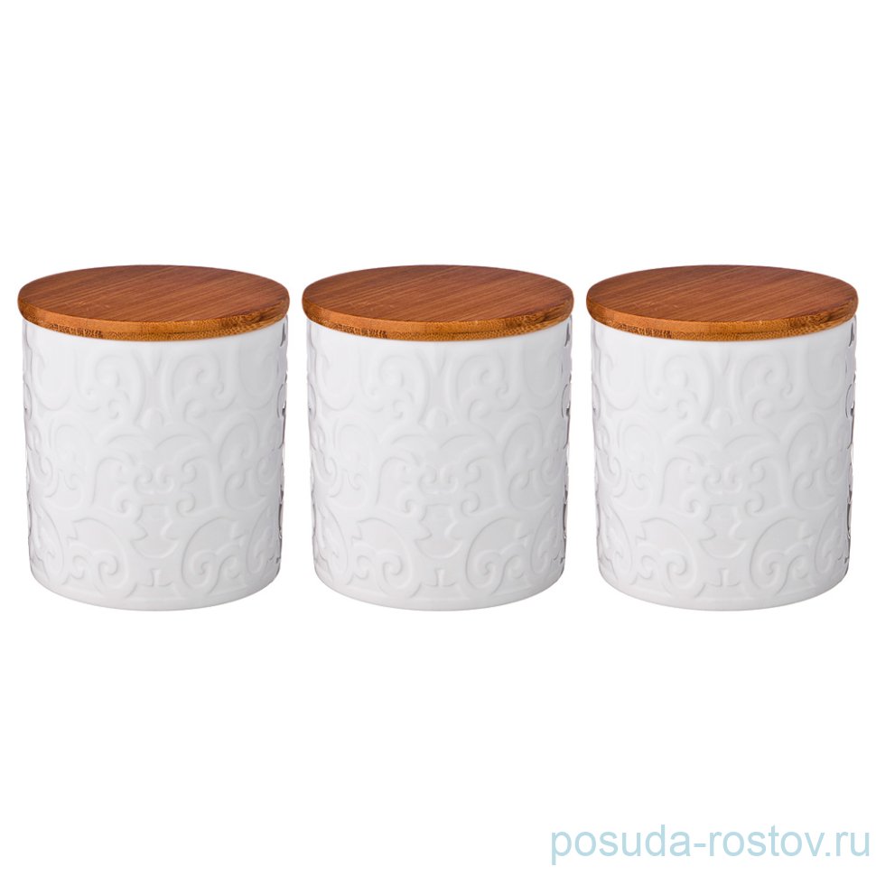 Набор ёмкостей для сыпучих продуктов 10 х 10 х 11 см 3 шт 500 мл белые "Узор /Agness" / 191603