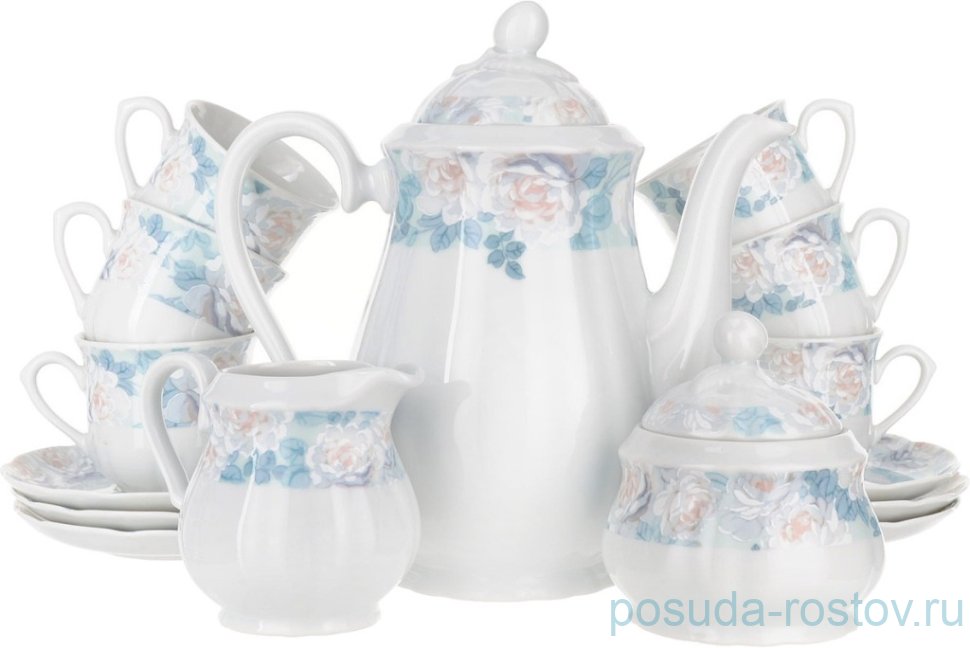 Кофейный сервиз на 6 персон 15 предметов "Роза /Голубая роза" / 150908 Кофейный сервиз на 6 персон 15 предметов "Роза /Голубая роза" / 150908