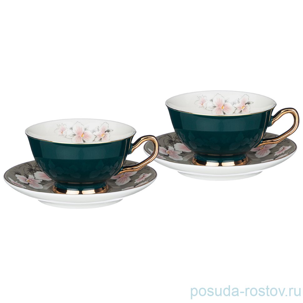 Набор чайных пар 220 мл 2 шт зелёные "Цветы" / 233225 Набор чайных пар 220 мл 2 шт зелёные "Цветы" / 233225