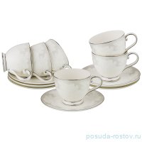 Набор чайных пар 250 мл 6 шт &quot;узор из листьев на сером&quot; / 189310