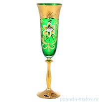 Бокалы для шампанского 190 мл 6 шт &quot;Анжела /Лепка зелёная&quot; SC золотая ножка / 143584