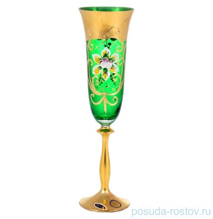 Бокалы для шампанского 190 мл 6 шт &quot;Анжела /Лепка зелёная&quot; SC золотая ножка / 143584
