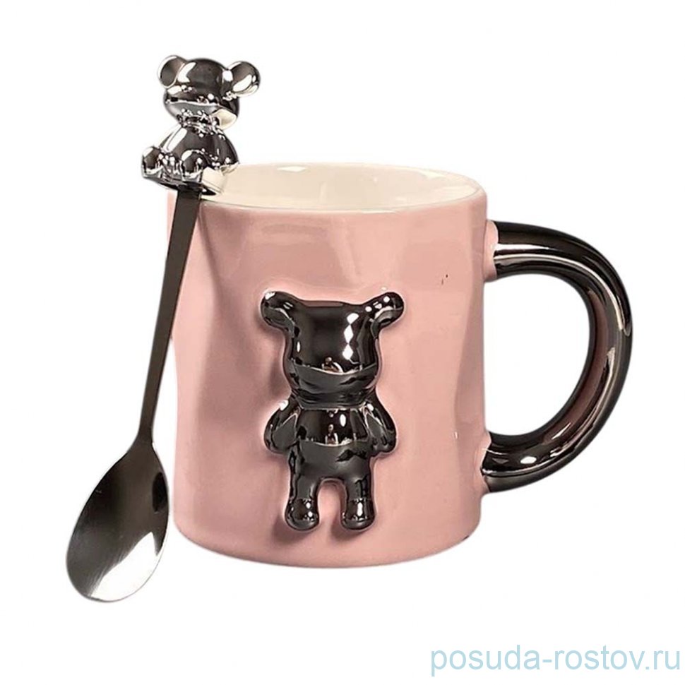 Кружка 400 мл с ложкой розовая (подарочная упаковка) / 374457 Кружка 400 мл с ложкой розовая (подарочная упаковка) / 374457
