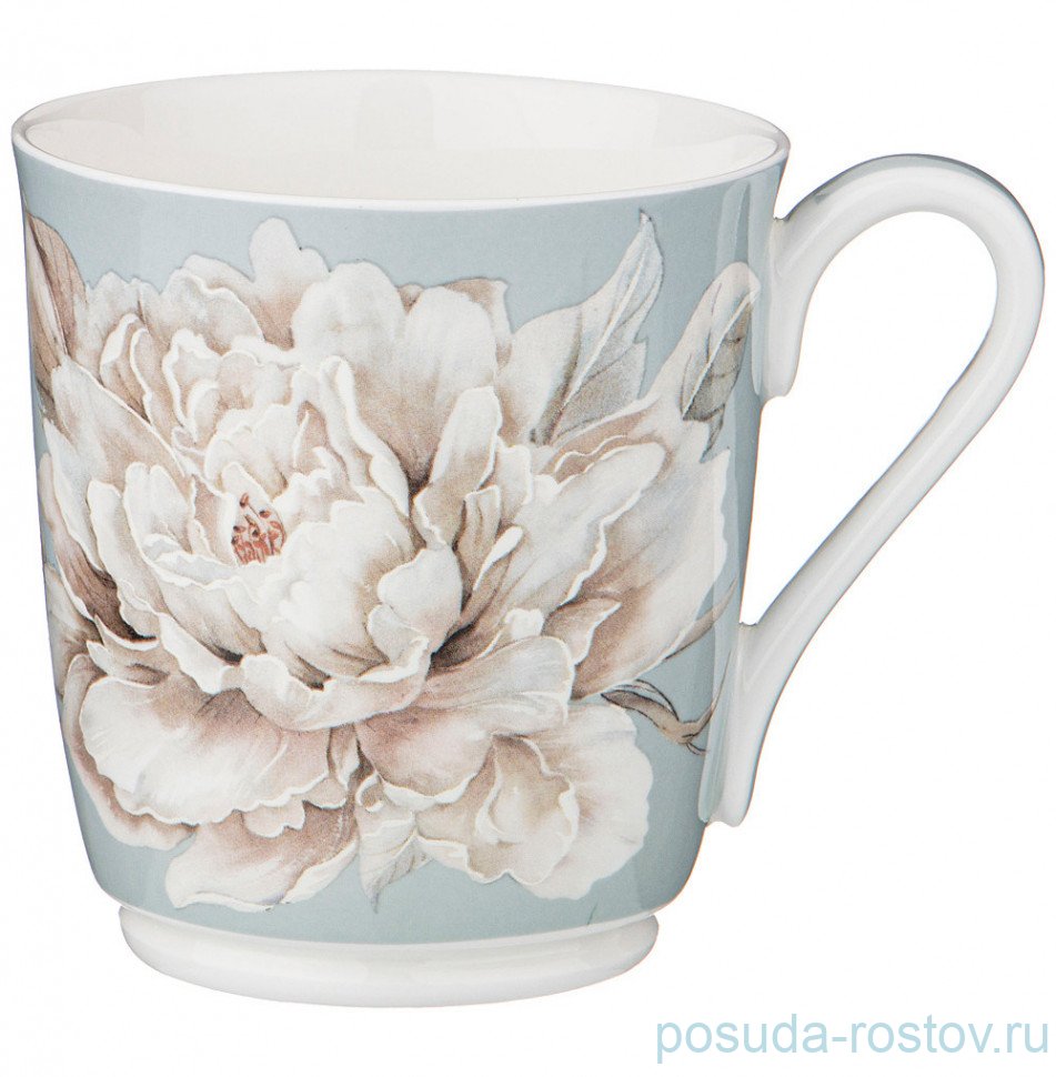 Кружка 340 мл голубая "Белый цветок" / 230685