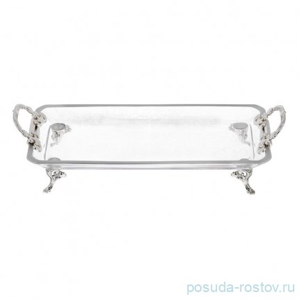 Блюдо прямоугольное 30 х 13 х 5 см н/н с ручками металл &quot;Серебряный ободок&quot; / 363974