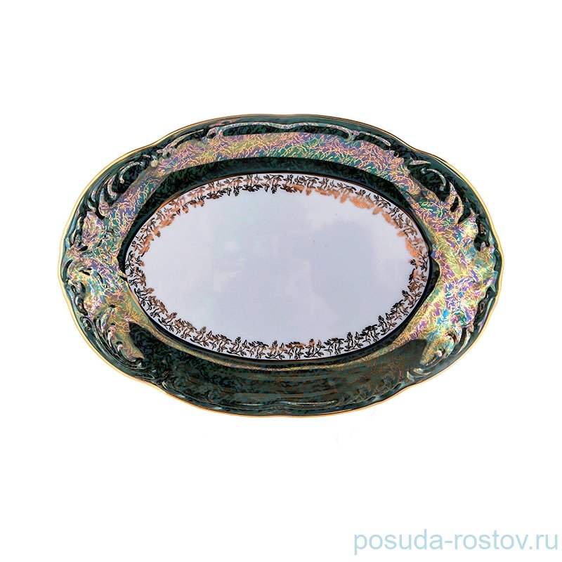 Блюдо 38 см овальное "Фредерика /Золотые листики на зелёном" / 110166 Блюдо 38 см овальное "Фредерика /Золотые листики на зелёном" / 110166