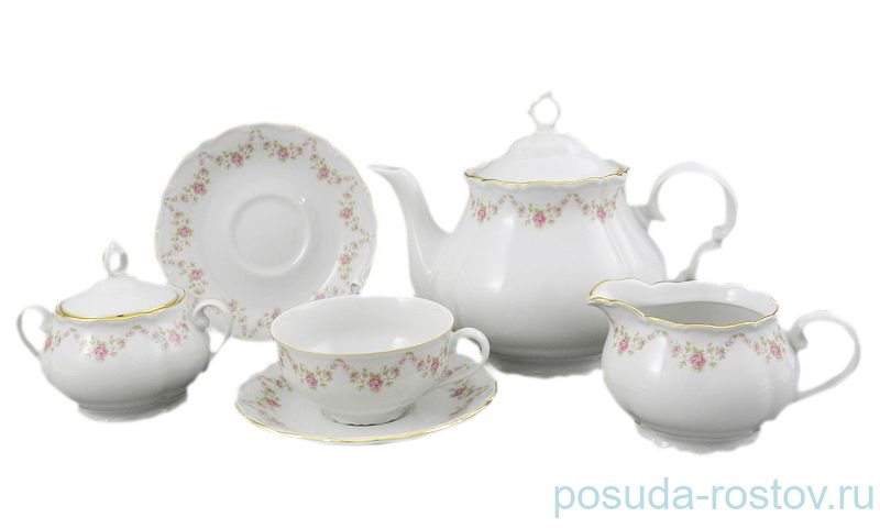 Чайный сервиз на 6 персон 15 предметов "Верона /Розовый цветок" / 158145