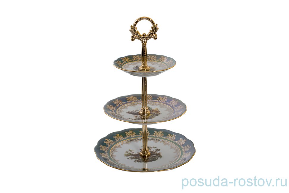 Этажерка 3-х ярусная Royal Czech Porcelain "Фредерика /Охота зелёная" / 094528 Этажерка 3-х ярусная Royal Czech Porcelain "Фредерика /Охота зелёная" / 094528