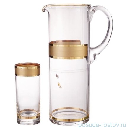 Набор для воды 7 предметов (кувшин 1,5 л + 6 стаканов) &quot;Матовая полоса /золото&quot; B-G / 113522