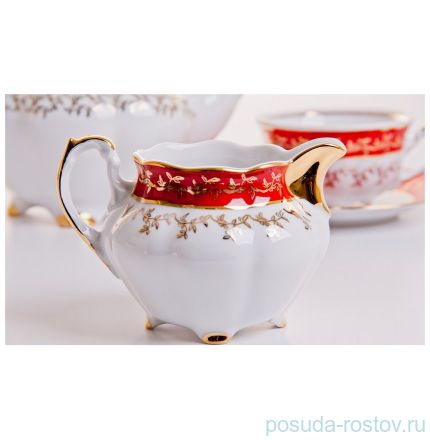 Чайный сервиз на 6 персон 15 предметов &quot;Мария /Красная с золотыми листиками&quot; (220 мл) / 043886