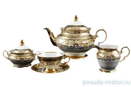 Чайный сервиз на 6 персон 15 предметов &quot;Фредерика /Золотые листики на бежевом&quot; / 167807