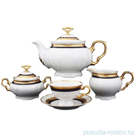 Чайный сервиз на 6 персон 15 предметов &quot;Мария-Луиза /Синяя лента с золотом&quot; / 097545