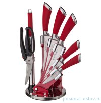 Набор кухонных ножей 8 предметов /пластиковая подставка /красные силиконовые ручки &quot;Agness&quot; / 195918