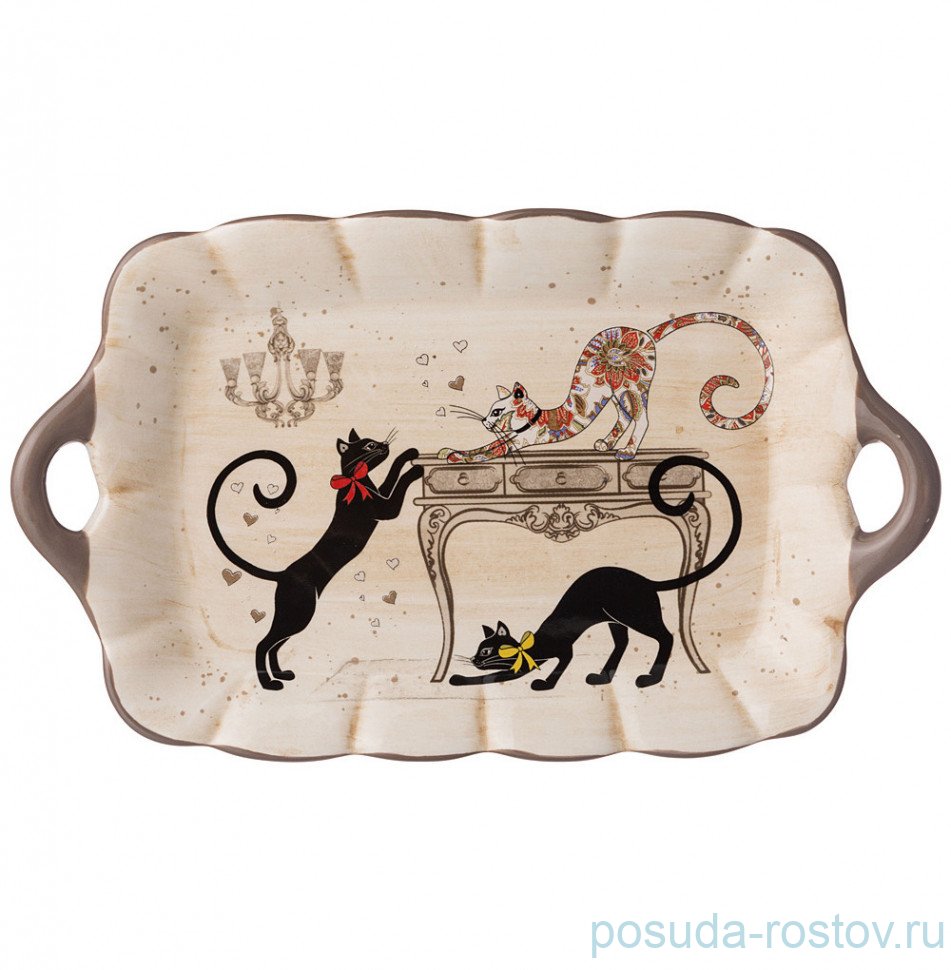 Блюдо 23,5 х 14 х 2,5 см прямоугольное с ручками "Парижские коты" / 244652