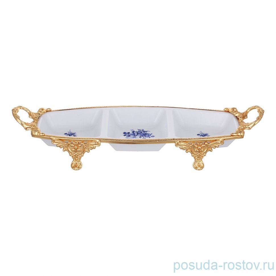 Менажница 42 х 14,5 см н/н с ручками "Синий цветок" / 333562